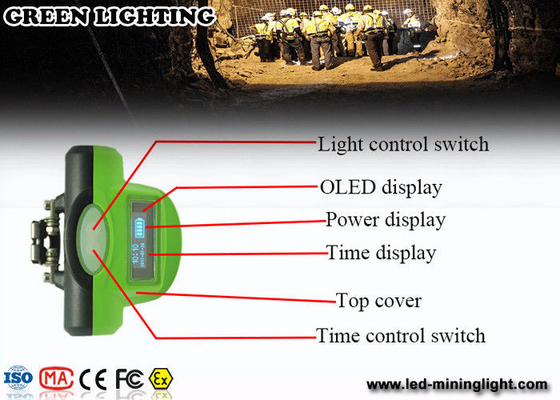 Green LED Mining Headlamp 6.4 Ah dengan layar OLED dengan meterial PP