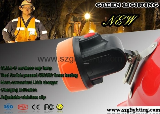 Orange 6000lux LED Mining Light Kecerahan Kuat LED Mining Headlamp 2.8Ah Battery