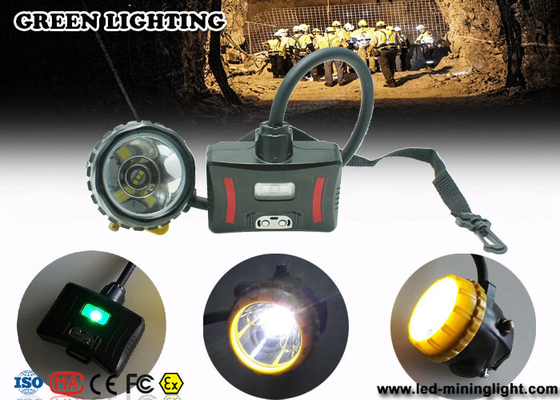 LED Two Charging Way IP68 Miners Cap Lamp dengan Lampu Peringatan, 28000lux Superbright
