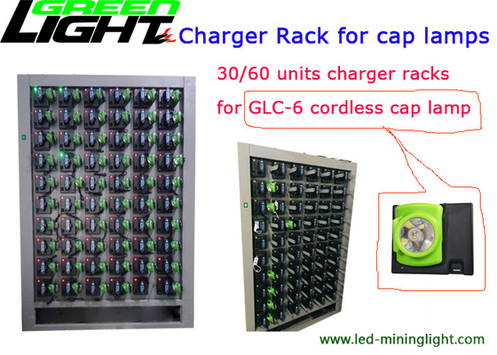 Lampu Tambang Tanpa Kabel Baja Stainess Cap Lamp Charger Rack 30/60 Unit Imput 110-240V