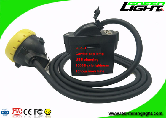 Lampu Tutup Tambang Berkabel Pengisi Daya USB Kuning / Hijau Kepala Bezel 10000lux Kecerahan