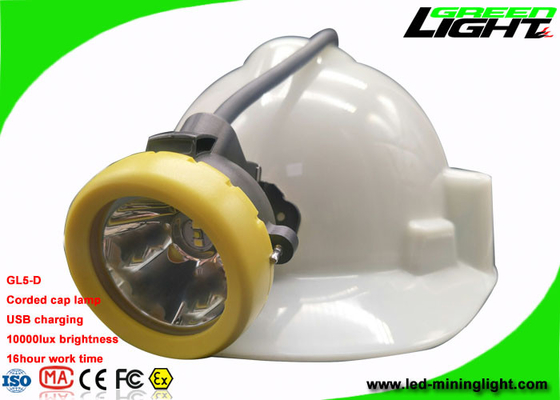 Lampu Tutup Tambang Berkabel Pengisi Daya USB Kuning / Hijau Kepala Bezel 10000lux Kecerahan