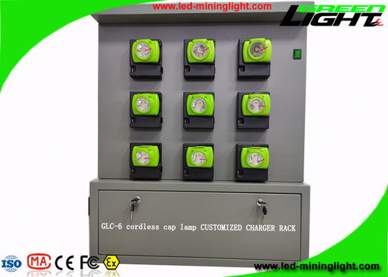 GLC-6 Cordless Cap Lamp Mining Hard Hat Lights Charging Rack Dengan 18 Unit Sisi Ganda
