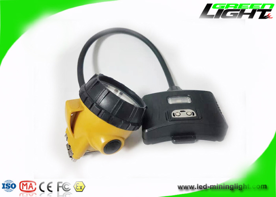 IP 68 Waterproof Corded Mining Cap Lamp 221lum 15000Lux 6.8Ah Panasonic Battery Miner Headlight dengan Lampu Peringatan Belakang