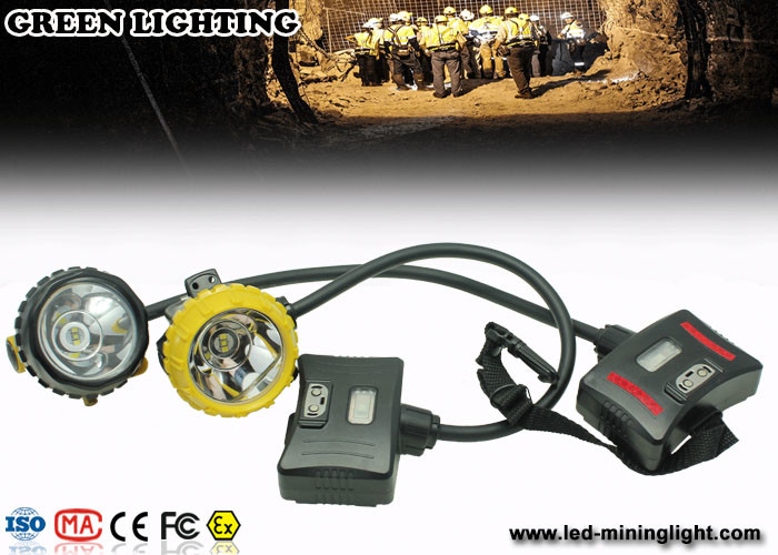 28000lux Led 12Ah IP68 Waterproof Coal Miner Cap Lights Dengan Dua Warna Kepala Perumahan