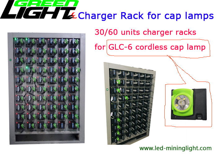 Lampu Tambang Tanpa Kabel Baja Stainess Cap Lamp Charger Rack 30/60 Unit Imput 110-240V