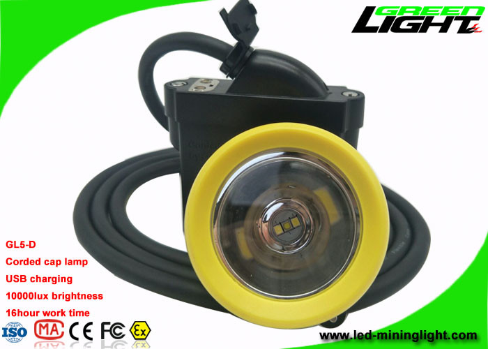 Lampu Tutup Tambang Berkabel Pengisi Daya USB Kuning / Hijau Kepala Bezel 10000lux Kecerahan