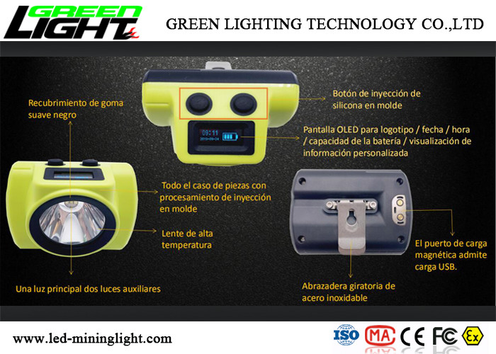 Layar OLED Cordless Miners Cap Lamp 18650 6800mA Baterai Capacit Mendukung Pengisian USB